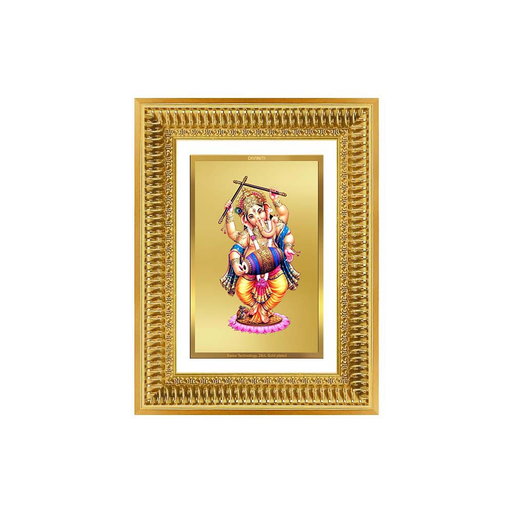 Diviniti 24K Gold Plated Dancing Ganesha (Classic) Divine Wall Frame for Home Mandir & Office Decor | Luxury Spiritual Gift