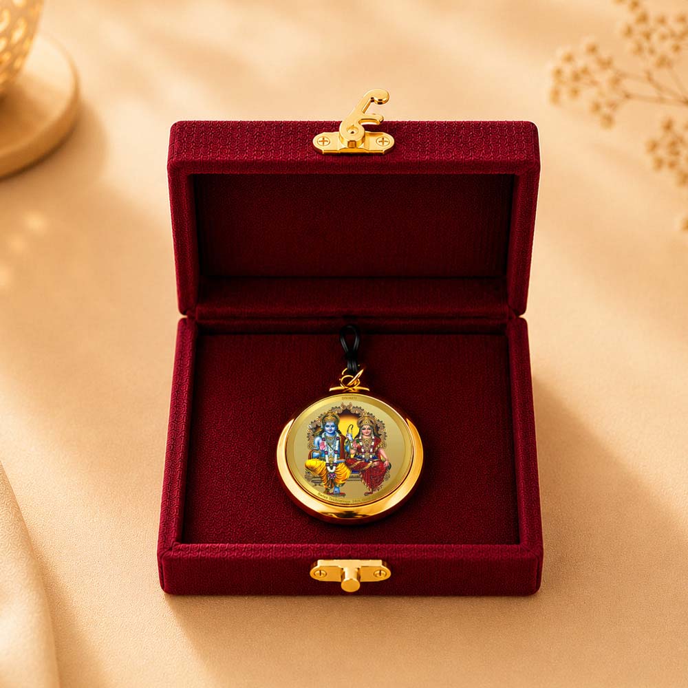 Diviniti 24K Gold Plated Ram Sita & Hanuman 18MM Double Sided Pendant For Men, Women & Kids