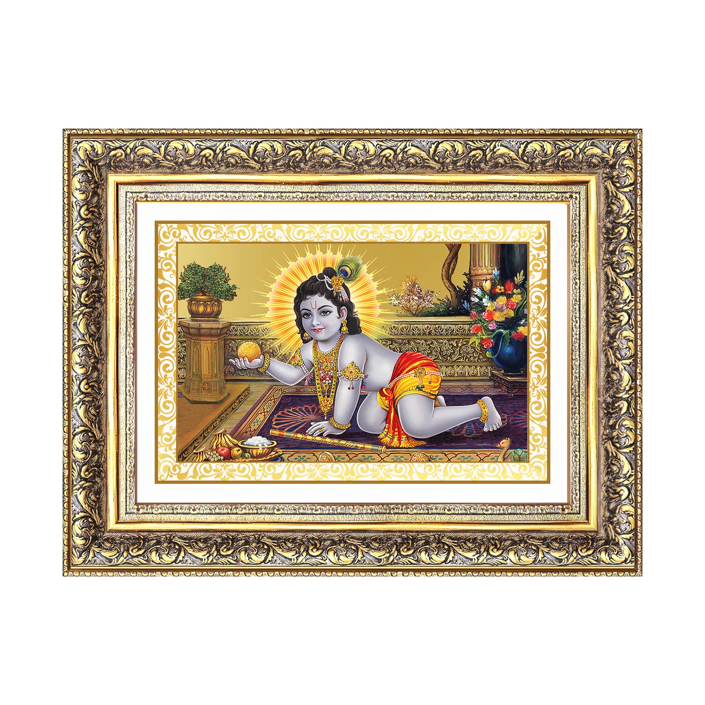 Diviniti 24K Gold Plated Laddu Gopal (Classic) Divine Wall Frame for Home Mandir & Office Decor | Luxury Spiritual Gift