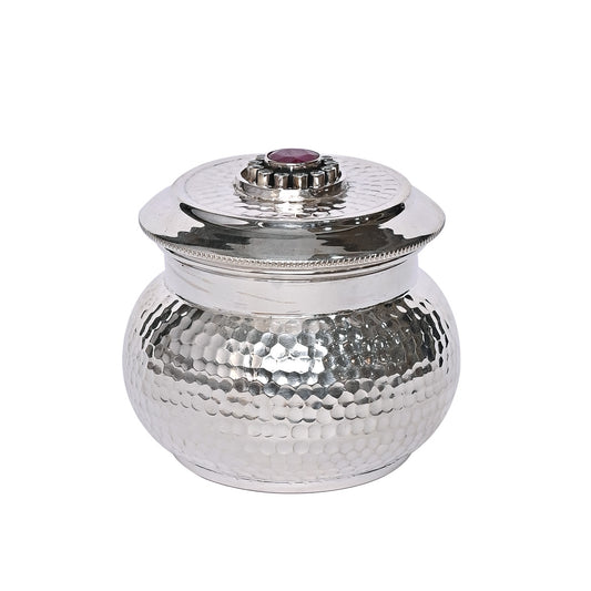 Pure Silver Serenity Box Red Eye Studded Handcrafted Storage Container (8x6x7 cm, 149g)