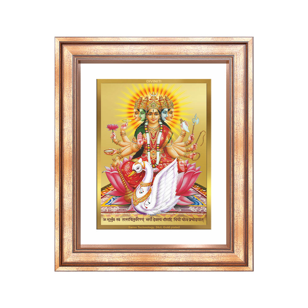 Diviniti 24K Gold Plated Gayatri Maa (Classic) Divine Wall Frame for Home Mandir & Office Decor | Luxury Spiritual Gift