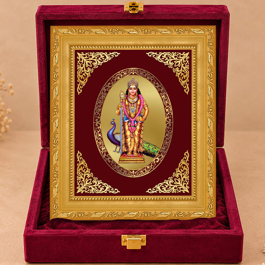 24K Gold-Plated Lord Murugan Frame | Premium Gift Box | 16x13.5 CM