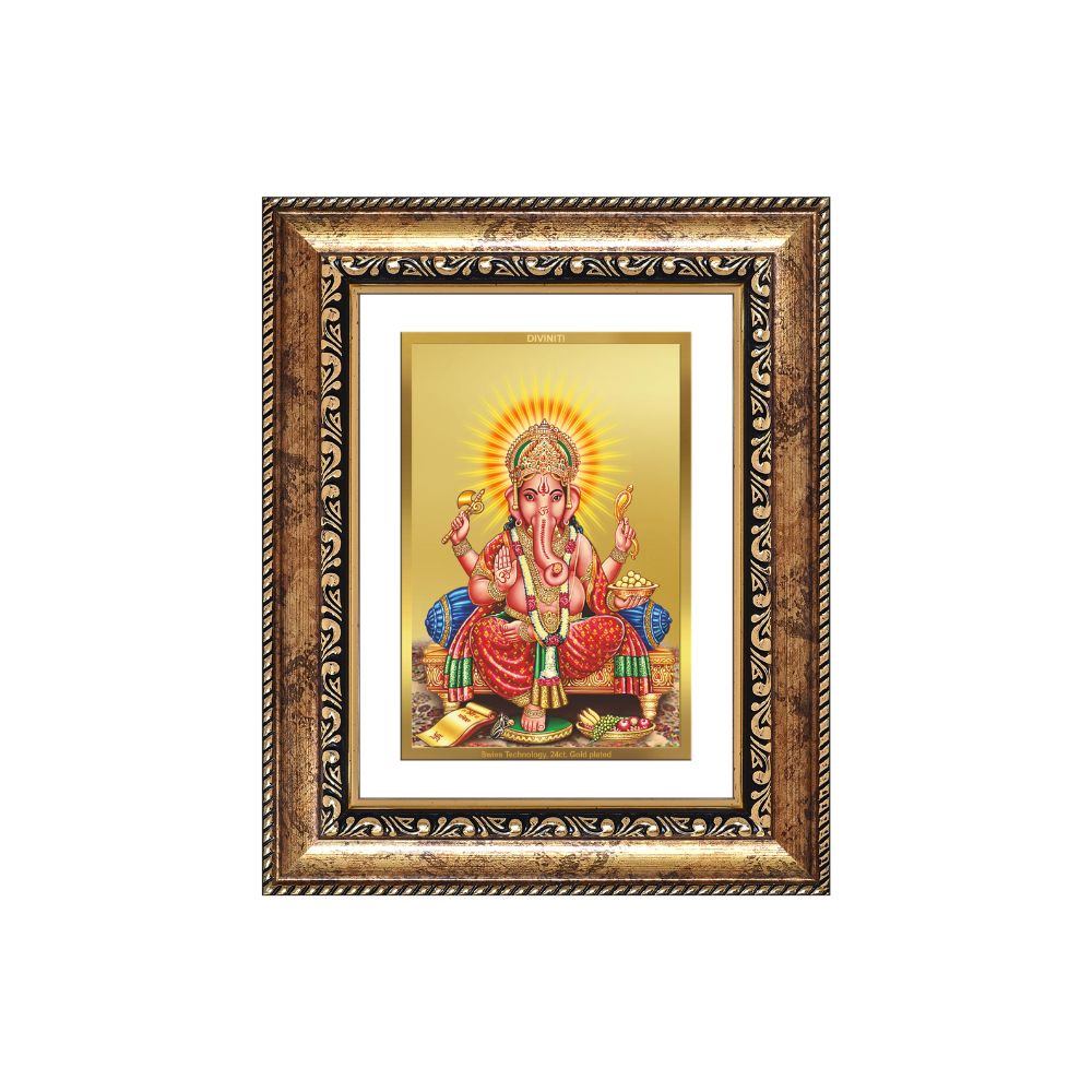 Diviniti 24K Gold Plated Ganesha (Classic) Divine Wall and Table Top Frame for Home Mandir & Office Decor | Luxury Spiritual Gift
