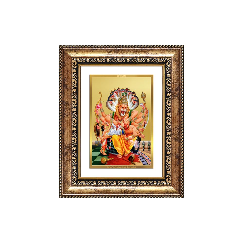 Diviniti 24K Gold Plated Narasimha (Classic) Divine Wall and Table Top Frame for Home Mandir & Office Decor | Luxury Spiritual Gift
