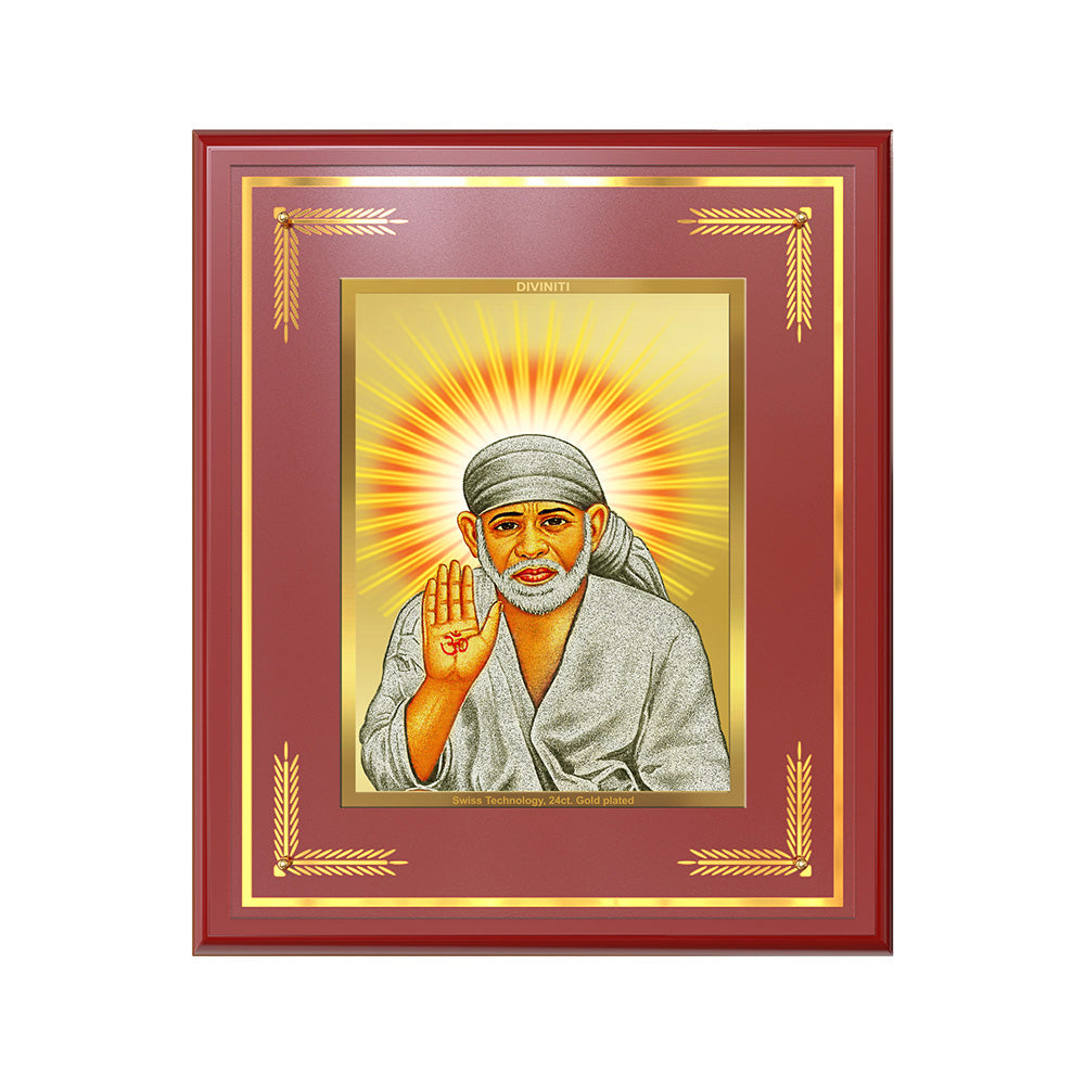 Shirdi Sai Baba Blessing Pose Wall Photo Frame in 24K Gold Plated Foil | Faith, Protection & Divine Grace
