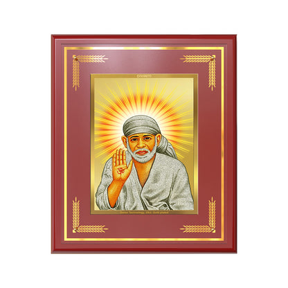 Shirdi Sai Baba Blessing Pose Wall Photo Frame in 24K Gold Plated Foil | Faith, Protection & Divine Grace