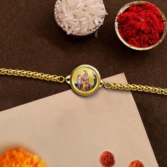 24K Gold Plated 18MM Lord Krishna with Surbhi Cow Bracelet – Divine Blessings & Spiritual Protection