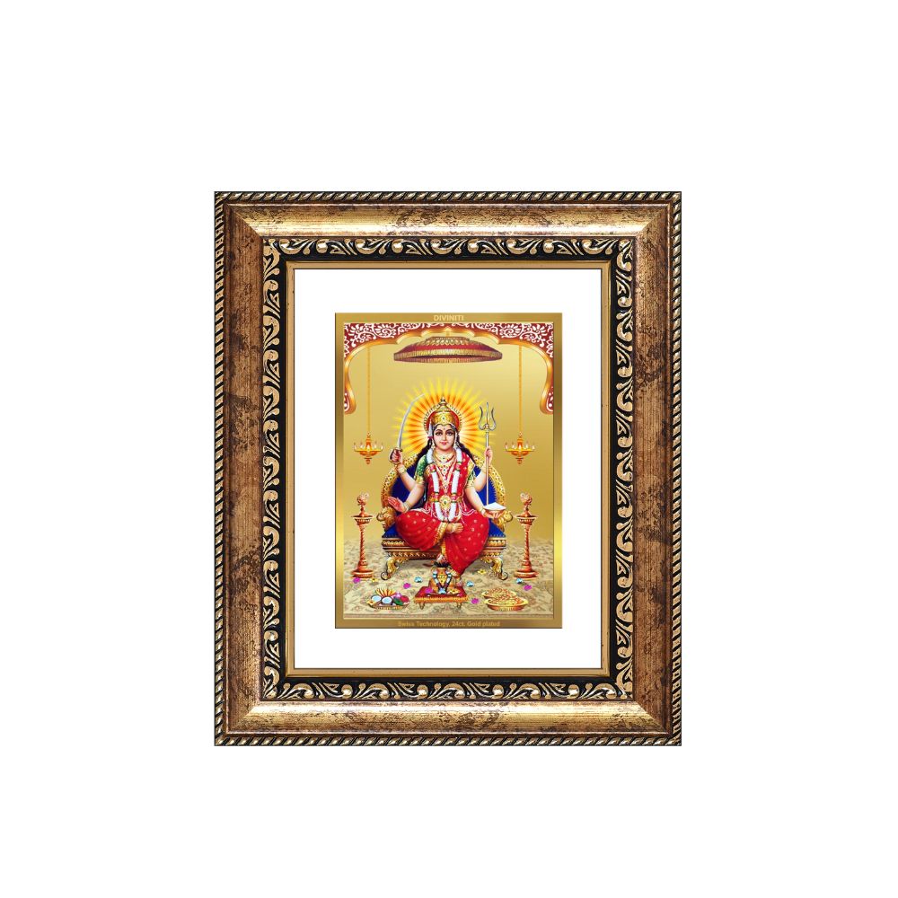 Diviniti 24K Gold Plated Santoshi Mata Divine Table Top Frame for Home Mandir & Office Decor | Luxury Spiritual Gift