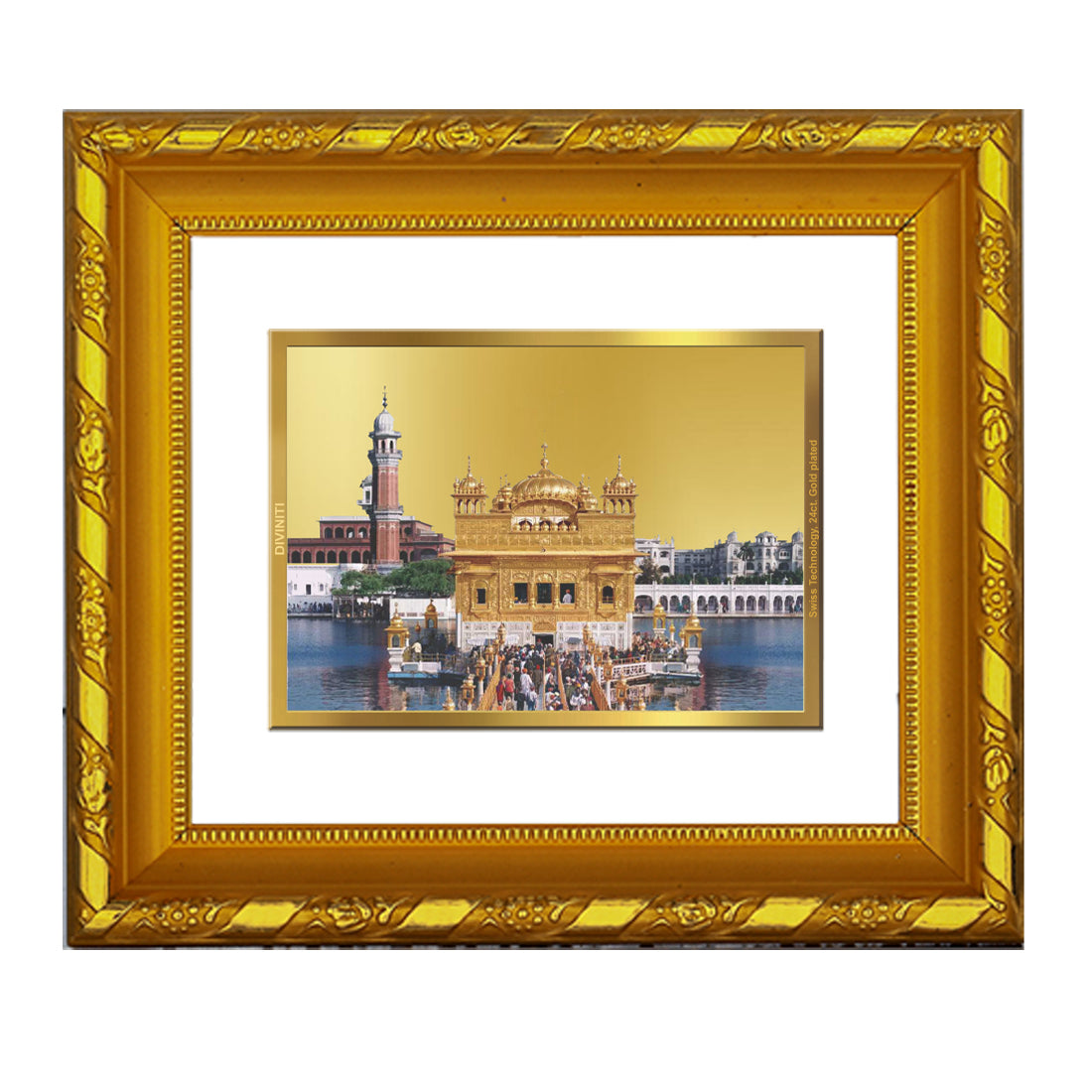 DIVINITI 24K Gold Plated Foil Sachkhand Shri Darbar Sahib (Golden Temple) Photo Frame for Home Decor, Luxury Gift, Festival DG 103 Size 1 (15.3x14.9 CM)