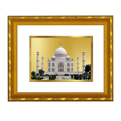 DIVINITI 24K Gold Plated Foil Taj Mahal Photo Frame for Home & Office Decor, Wall Hanging, Workshop, Table Top, Gift|DG103 Size 2 (22.6x18.4 CM)