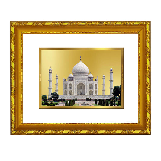 DIVINITI 24K Gold Plated Foil Taj Mahal Photo Frame for Home & Office Decor, Wall Hanging, Workshop, Table Top, Gift|DG103 Size 2 (22.6x18.4 CM)