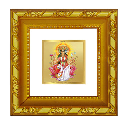 DIVINITI 24K Gold Plated Foil Gayatri Mata Photo Frame for Wall Hanging, Workshop, Home Decor, Puja Room, Luxurious Gifts|DG103S1A (10x10 CM)