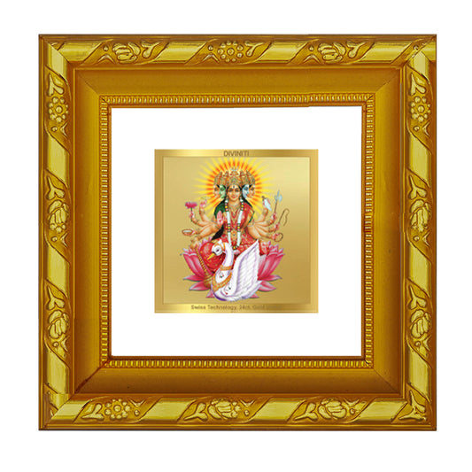 DIVINITI 24K Gold Plated Foil Gayatri Mata Photo Frame for Wall Hanging, Workshop, Home Decor, Puja Room, Luxurious Gifts|DG103S1A (10x10 CM)