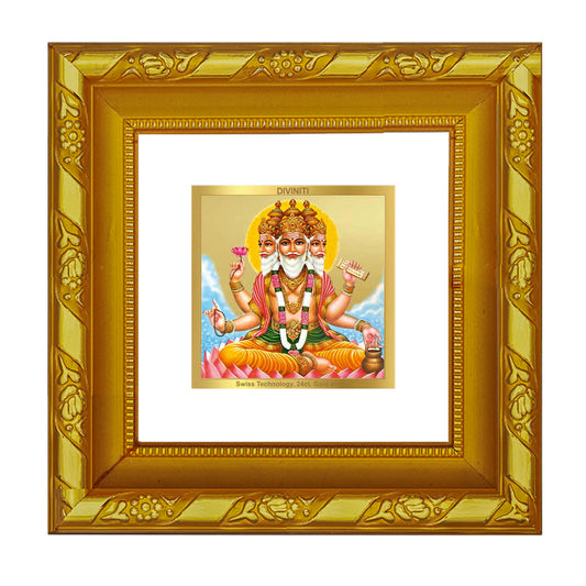 DIVINITI 24K Gold Plated Foil Lord Brahma Ji Luxurious Photo Frame for Puja Room, Home Decor, TableTop, Gift Item|DG103S1A (10x10 CM)