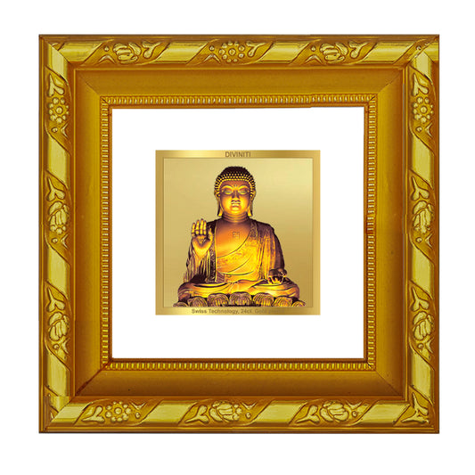 DIVINITI 24K Gold Plated Foil Lord Buddha Wall Photo Frame for Meritnation, Puja Room, Home Decor, Table Top, Gifts|DG103S1A (10x10 CM)