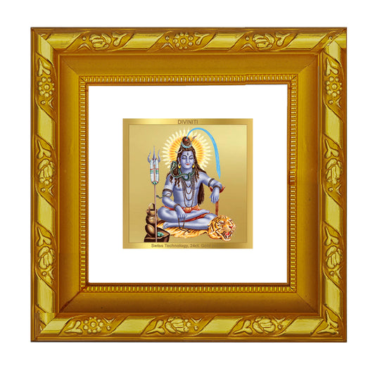 DIVINITI 24K Gold Plated Lord Shiva Photo Frame Idol for Wall Hanging, Table Top, Puja Room, Home Decor, Workshop, Gifts | DG103S1A (10x10 CM)