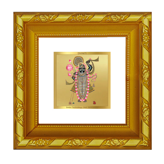 DIVINITI 24K Gold Foil Plated Shrinathji Wall Photo Frame Idol for Puja Room, Table Top, Home Decor, Workshop, Luxury Gifts | DG103S1A (10x10 CM)