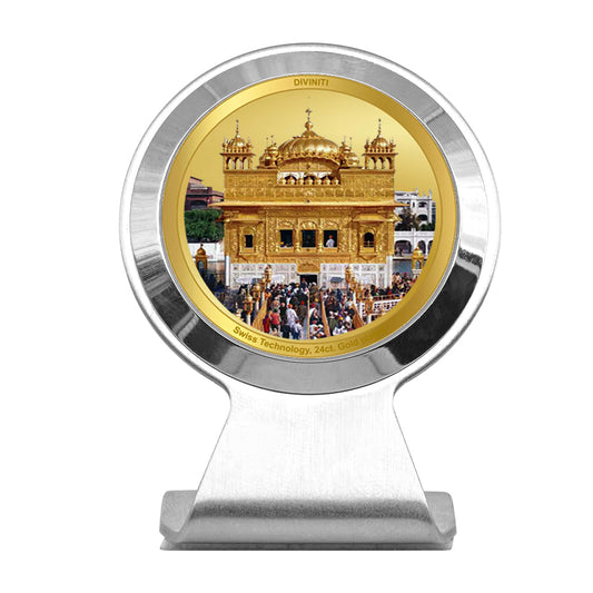 Diviniti 24K Gold Plated Sachkhand Shri Darbar Sahib (Golden Temple) Frame for Car Dashboard, Home Decor, Worship, Tabletop & Festival Gift MCF1CR (6.2x4.5 CM)