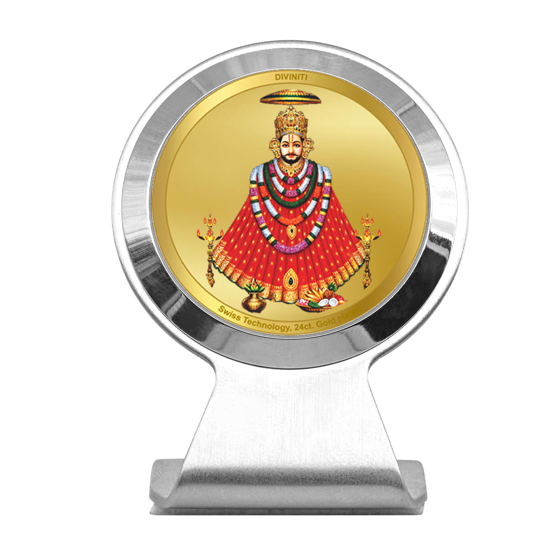 Diviniti 24K Gold Plated Foil Khatu Shyam Frame for Car Dashboard, Home Decor, Worship, Tabletop & Festival Gift MCF1CR (6.2x4.5 CM)