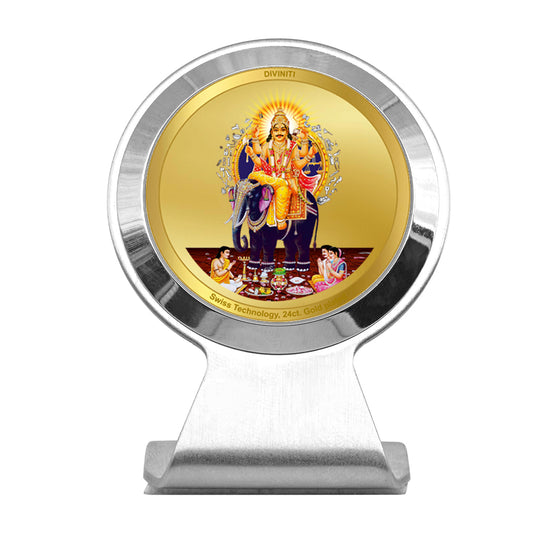 Diviniti 24K Gold Plated Foil Vishwakarma Frame for Car Dashboard, Home Decor, Worship, Tabletop & Festival Gift MCF1CR (6.2x4.5 CM)