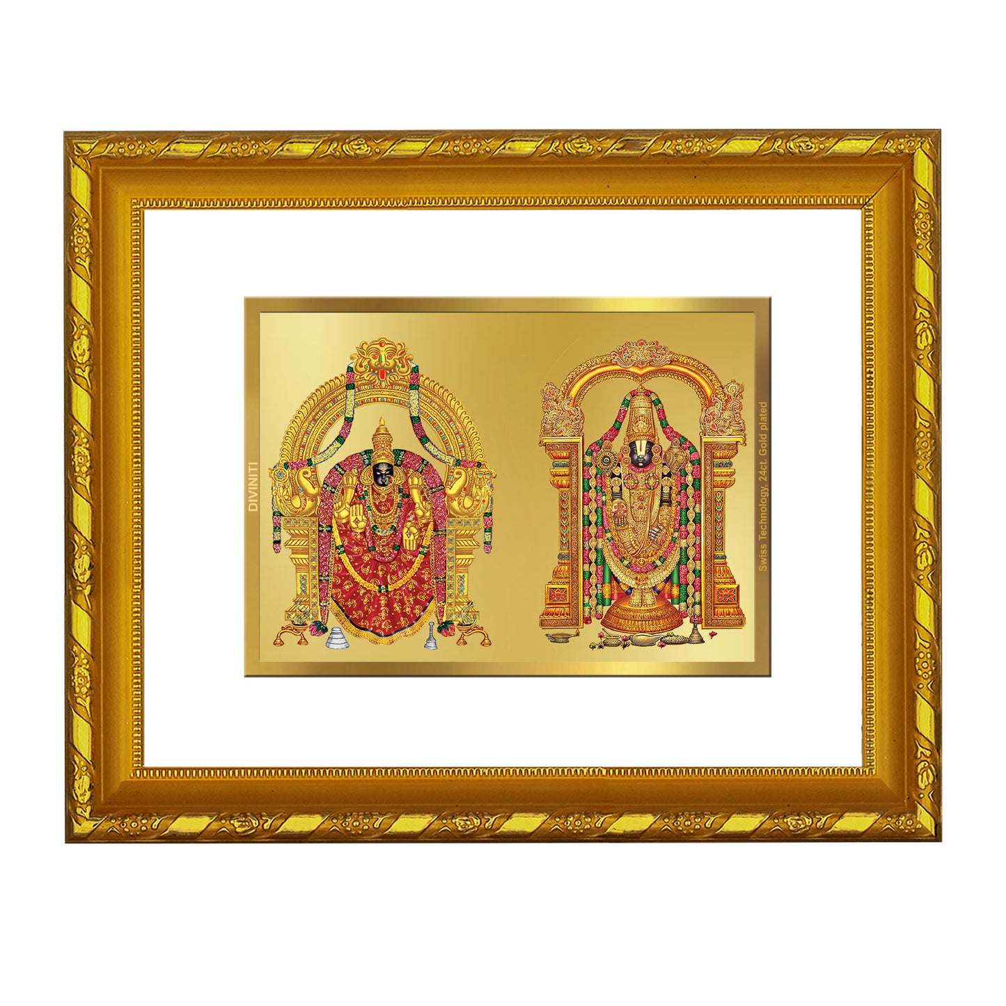 DIVINITI 24K Gold Plated Foil Padmavathi Balaji Photo Frame Idol for Puja Room, Home Wall Decor, Workshop, Table Top, Premium Gift|DG103 Size 2 (22.6x18.4 CM)