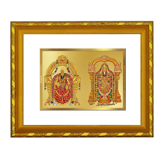 DIVINITI 24K Gold Plated Foil Padmavathi Balaji Photo Frame Idol for Puja Room, Home Wall Decor, Workshop, Table Top, Premium Gift|DG103 Size 2 (22.6x18.4 CM)