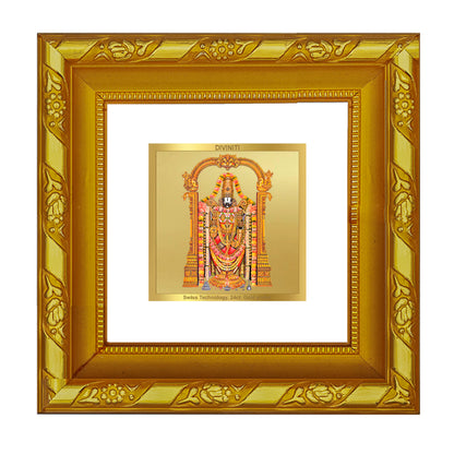 DIVINITI 24K Gold Plated Tirupati Balaji Photo Frame Idol for Puja Room, Table Top, Home Decor, Workshop, Premium Gifts | DG103S1A (10x10 CM)