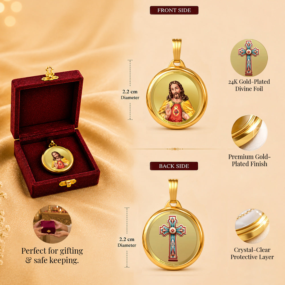 Diviniti 24K Double sided Gold Plated Pendant Jesus Christ & Holy Cross|22 MM Flip Coin