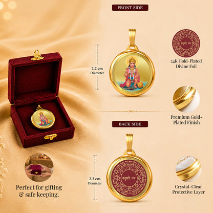 Diviniti 24K Gold Plated Hanuman & Yantra 22MM Double Sided Pendant For Men, Women & Kids