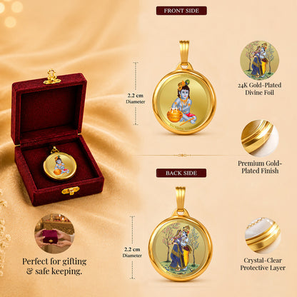Diviniti 24K Double sided Gold Plated Pendant Radha Krishna & Balgopal|22 MM Flip Coin