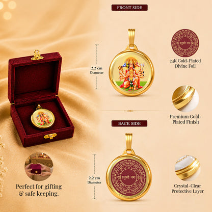 Diviniti 24K Gold Plated Foil Lord Panchmukhi Hanuman & Yantra 22MM Double Sided Pendant For Men, Women & Kids