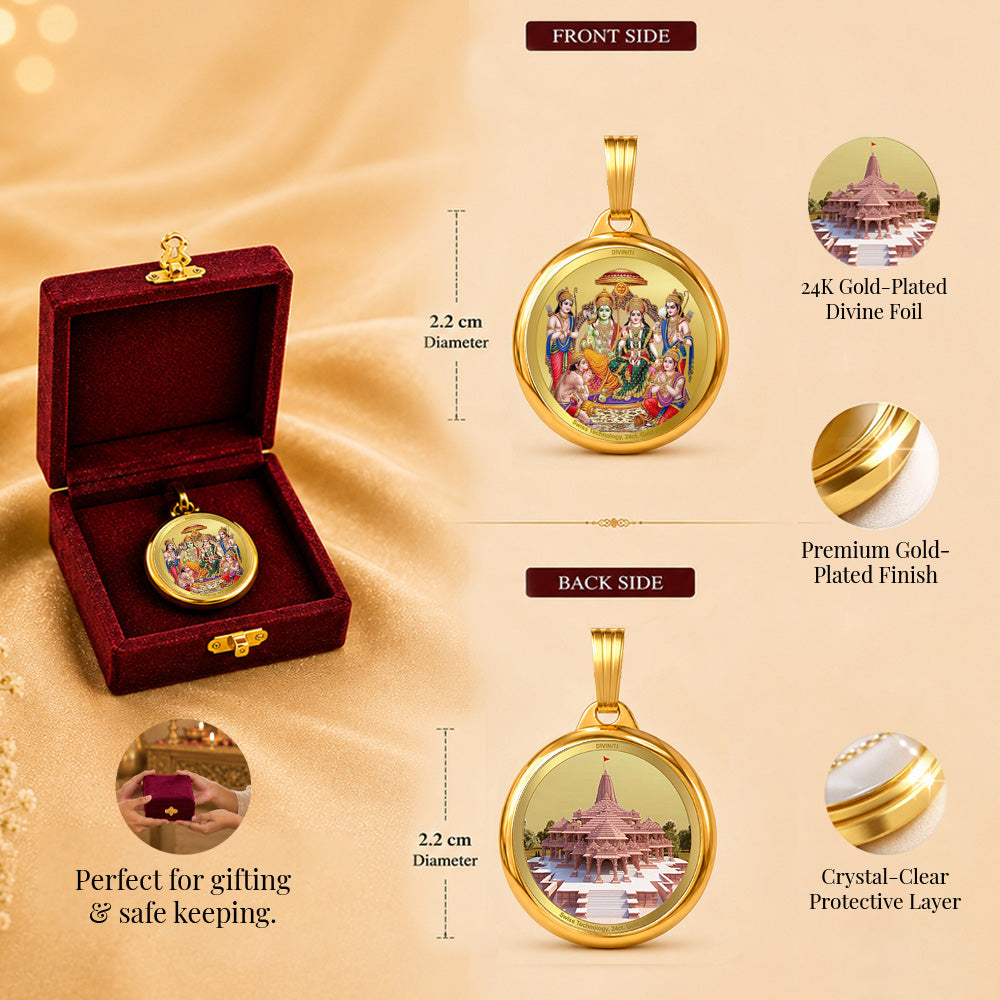 Diviniti 24K Gold Plated Ram Darbar & Temple| 22MM Double Sided Pendant For Men, Women & Kids