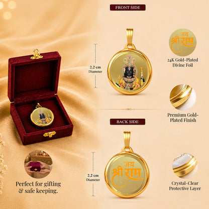 Diviniti 24K Gold Plated Foil Ram Lalla & Jai Shri Ram 22MM Double Sided Pendant For Men, Women & Kids