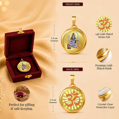 Diviniti 24K Gold Plated Lord Shiva & Om 22MM Double Sided Pendant For Men, Women & Kids