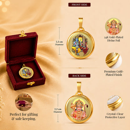 Diviniti 24K Gold Plated Ram Sita & Hanuman 22MM Double Sided Pendant For Men, Women & Kids