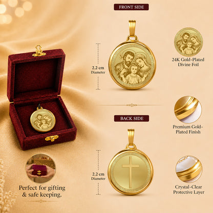 Diviniti 24K Double Sided Gold Plated Pendant Holy Family & Holy Cross | 22 MM Flip Coin (1 PCS)