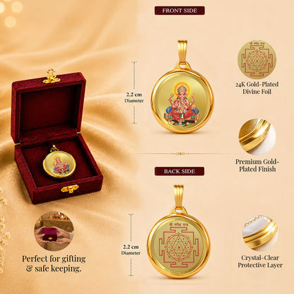 Diviniti 24K Double sided Gold Plated Pendant Ganesha & Yantra|22 MM Flip Coin