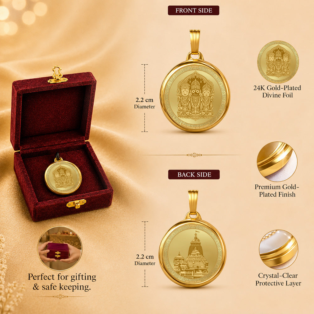 Diviniti 24K Double Sided Gold Plated Pendant Lord Jagannath & Jagannath Temple | 22 MM Flip Coin (1 PCS)