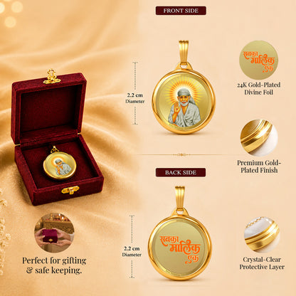 Diviniti 24K Gold Plated Sai Baba & Om 22MM Double Sided Pendant For Men, Women & Kids