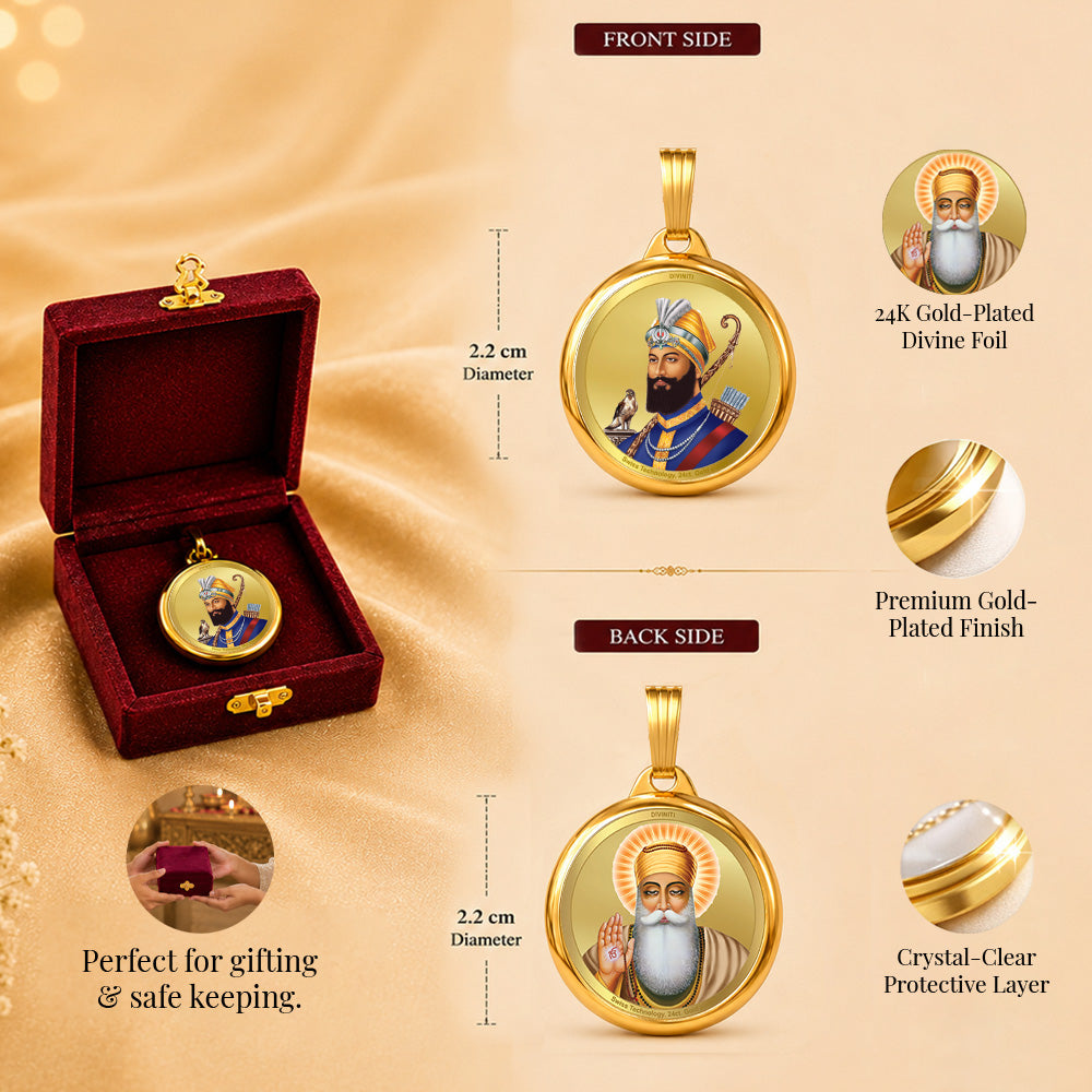 Diviniti 24K Double sided Gold Plated Pendant Guru Nanak Dev Ji & Guru Gobind Singh Ji |22 MM Flip Coin
