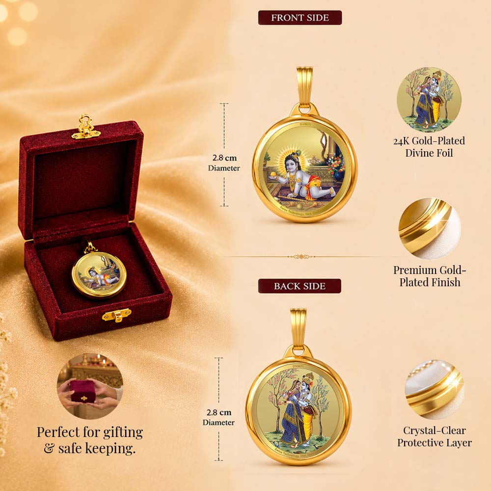 Diviniti 24K Double sided Gold Plated Pendant Radha Krishna & Laddu Gopal|28 MM Flip Coin