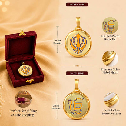 Diviniti 24K Double sided Gold Plated Pendant Khanda Sahib & IK Onkar |28 MM Flip Coin