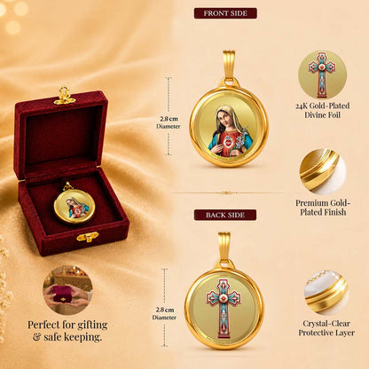 Diviniti 24K Double sided Gold Plated Pendant Mother Merry and Holy Cross|28 MM Flip Coin