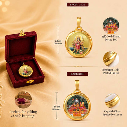 Diviniti 24K Gold Plated Goddess Durga & Mata Ka Darbar 28MM Double Sided Pendant For Men, Women & Kids