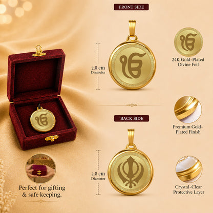Diviniti 24K Double Sided Gold Plated Pendant Ik Onkar & Khanda Sahib | 28 MM Flip Coin (1 PCS)