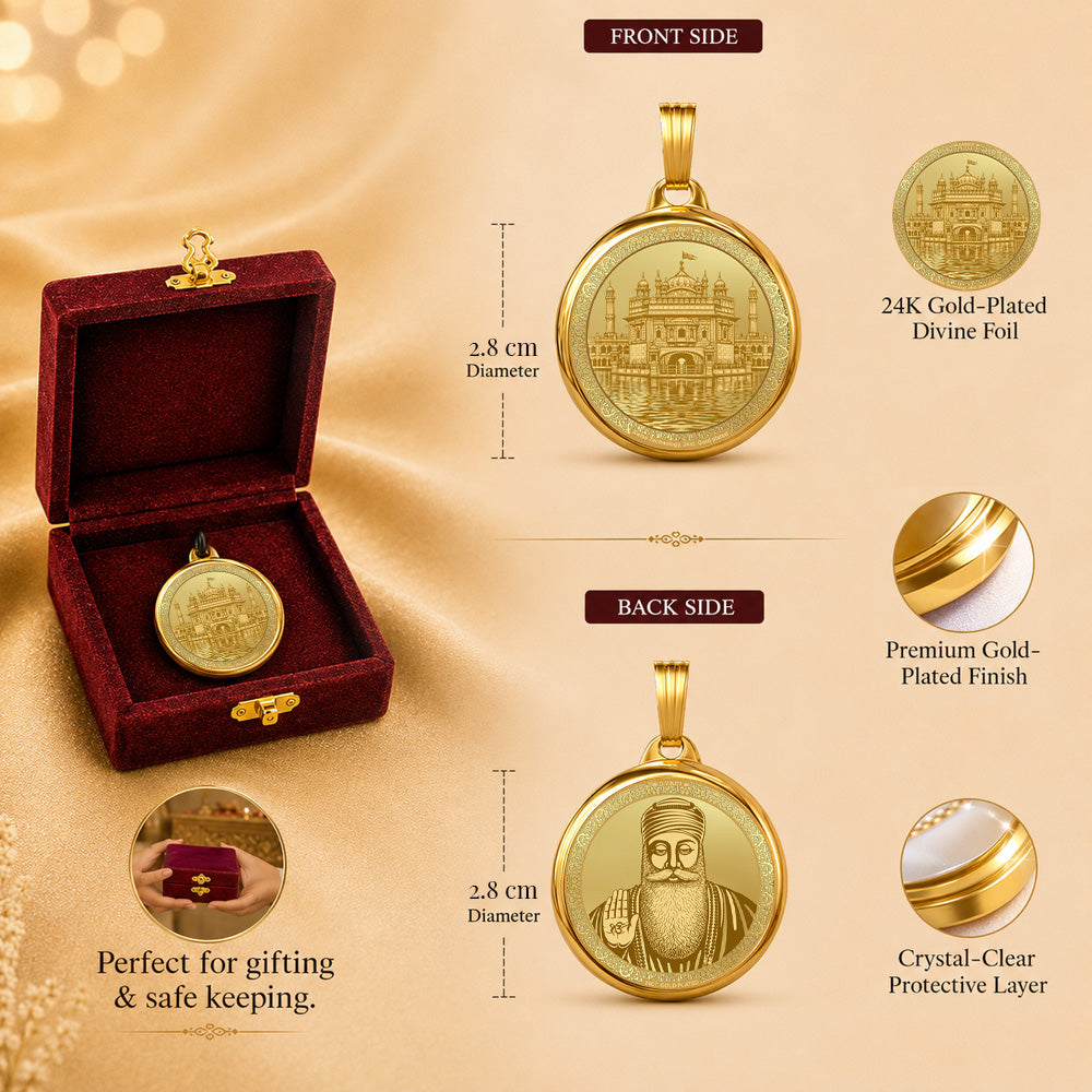 Diviniti 24K Double Sided Gold Plated Pendant Golden Temple & Guru Nanak Dev Ji | 28 MM Flip Coin (1 PCS)