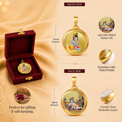 Diviniti 24K Gold Plated Bal Gopal & Laddu Gopal 28MM Double Sided Pendant For Men, Women & Kids