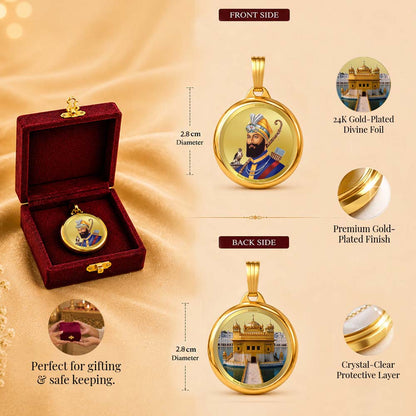 Diviniti 24K Double sided Gold Plated Pendant Guru Gobind Singh Ji & Shri Darbar Sahib (Golden Temple)|28 MM Flip Coin