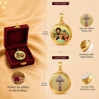 Diviniti 24K Double sided Gold Plated Pendant Holy Family & Holy Cross | 28MM Flip Coin