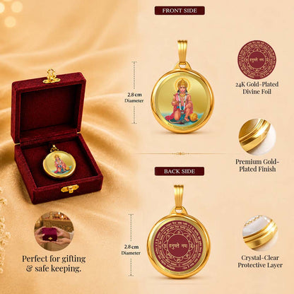 Diviniti 24K Gold Plated Hanuman & Yantra 28MM Double Sided Pendant For Men, Women & Kids
